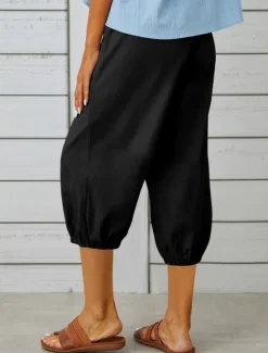 Best Women's Capri Pants Solid Color Chinos Fashion Ethnic Style Basic Calf-Length High Waist Plain Pocket Drawstring Comfort Outdoor Micro-elastic Vacation Street Daily Black White Khaki Light Blue Women Pants