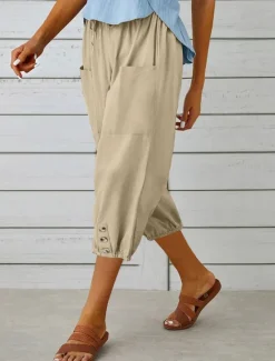 Best Women's Capri Pants Solid Color Chinos Fashion Ethnic Style Basic Calf-Length High Waist Plain Pocket Drawstring Comfort Outdoor Micro-elastic Vacation Street Daily Black White Khaki Light Blue Women Pants