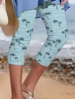 Discount Women's Capri shorts Casual Daily Calf-Length Tree Print Breathability Comfortable Micro-elastic Vacation Weekend White Pink Navy Blue Blue Summer Regular Fit Women Leggings