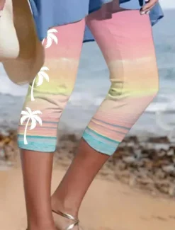 Discount Women's Capri shorts Casual Daily Calf-Length Tree Print Breathability Comfortable Micro-elastic Vacation Weekend White Pink Navy Blue Blue Summer Regular Fit Women Leggings