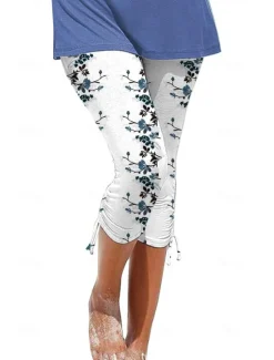 New Women's Capri shorts Casual Daily Calf-Length Heart Floral Print Breathability Comfortable Stretchy Weekend Black White Blue Beige Summer Regular Fit Women Leggings|Spring Pants