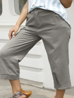 Outlet Women's Capri shorts Casual Daily Calf-Length Plain Side Pockets Breathability Comfortable Inelastic Weekend Blue Khaki Gray Summer Regular Fit Women Pants