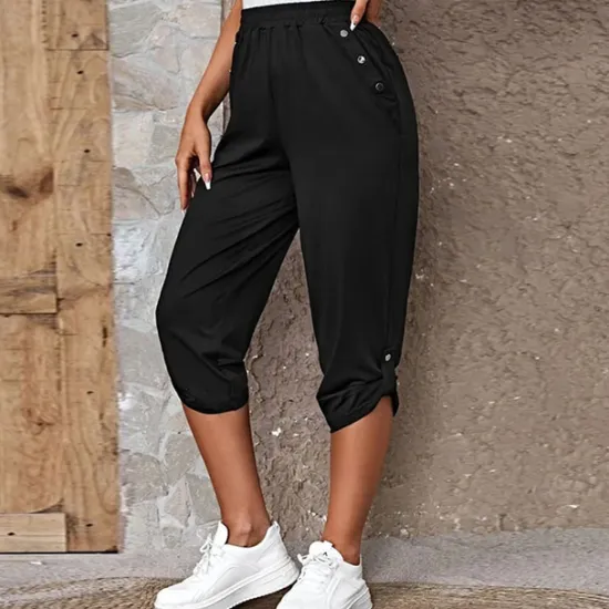Outlet Women's Capri shorts Fashion Calf-Length Plain Side Pockets Comfort Micro-elastic Casual Daily Black Wine Blue khaki Regular Fit Women Shorts