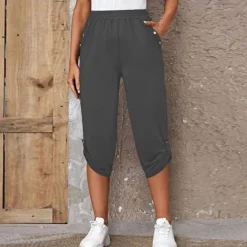 Outlet Women's Capri shorts Fashion Calf-Length Plain Side Pockets Comfort Micro-elastic Casual Daily Black Wine Blue khaki Regular Fit Women Shorts