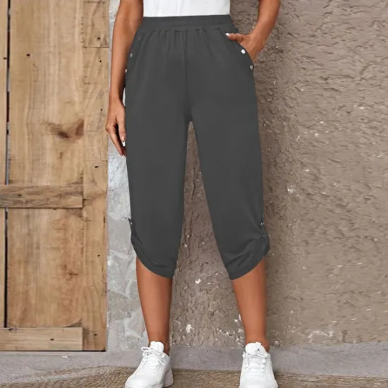 Outlet Women's Capri shorts Fashion Calf-Length Plain Side Pockets Comfort Micro-elastic Casual Daily Black Wine Blue khaki Regular Fit Women Shorts
