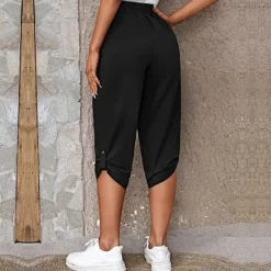 Outlet Women's Capri shorts Fashion Calf-Length Plain Side Pockets Comfort Micro-elastic Casual Daily Black Wine Blue khaki Regular Fit Women Shorts