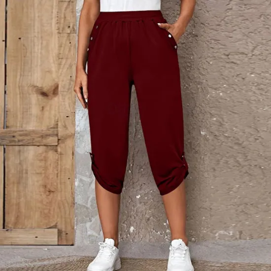 Outlet Women's Capri shorts Fashion Calf-Length Plain Side Pockets Comfort Micro-elastic Casual Daily Black Wine Blue khaki Regular Fit Women Shorts