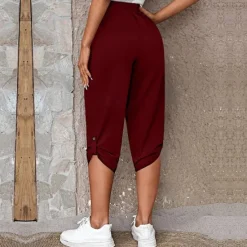 Outlet Women's Capri shorts Fashion Calf-Length Plain Side Pockets Comfort Micro-elastic Casual Daily Black Wine Blue khaki Regular Fit Women Shorts
