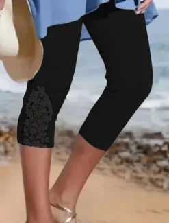 Hot Women's Capri shorts Fashion coastal grandma style Calf-Length Plain Lace Tummy Control Butt Lift Comfort Stretchy Casual Daily Black White Slim Women Leggings