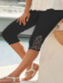 Hot Women's Capri shorts Fashion coastal grandma style Calf-Length Plain Lace Tummy Control Butt Lift Comfort Stretchy Casual Daily Black White Slim Women Leggings