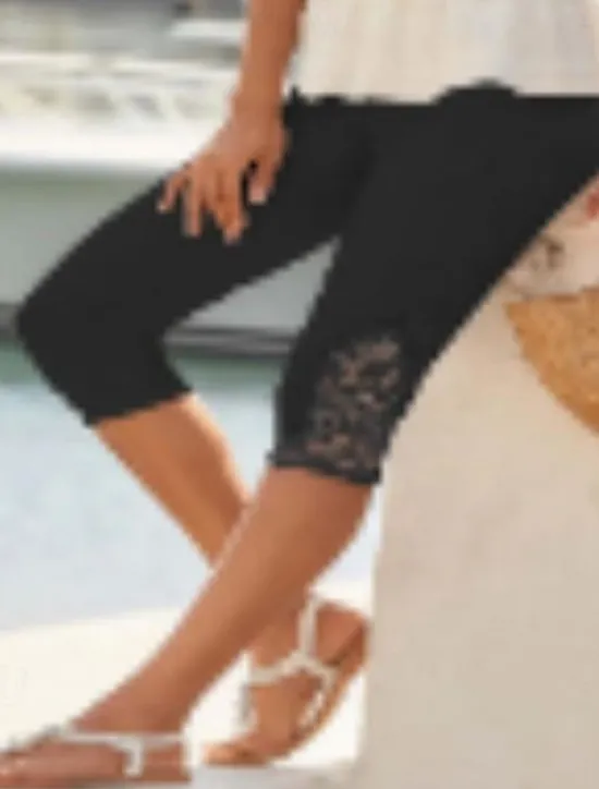 Hot Women's Capri shorts Fashion coastal grandma style Calf-Length Plain Lace Tummy Control Butt Lift Comfort Stretchy Casual Daily Black White Slim Women Leggings