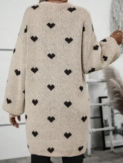 Clearance Women's Cardigan Cable Knit Sweater Streetwear Daily Work Heart Ribbed Chunky Open Front Knitted Drop Shoulder Long Sleeve Long Tops Knit Home Party Daily Fall Winter Women Cardigans & Outerwears