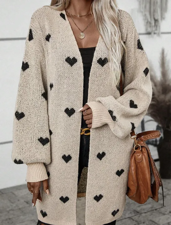 Clearance Women's Cardigan Cable Knit Sweater Streetwear Daily Work Heart Ribbed Chunky Open Front Knitted Drop Shoulder Long Sleeve Long Tops Knit Home Party Daily Fall Winter Women Cardigans & Outerwears