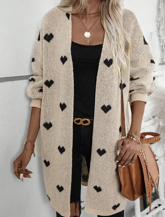 Clearance Women's Cardigan Cable Knit Sweater Streetwear Daily Work Heart Ribbed Chunky Open Front Knitted Drop Shoulder Long Sleeve Long Tops Knit Home Party Daily Fall Winter Women Cardigans & Outerwears