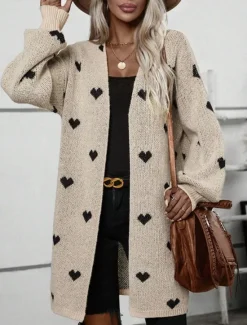 Clearance Women's Cardigan Cable Knit Sweater Streetwear Daily Work Heart Ribbed Chunky Open Front Knitted Drop Shoulder Long Sleeve Long Tops Knit Home Party Daily Fall Winter Women Cardigans & Outerwears