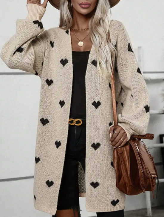 Clearance Women's Cardigan Cable Knit Sweater Streetwear Daily Work Heart Ribbed Chunky Open Front Knitted Drop Shoulder Long Sleeve Long Tops Knit Home Party Daily Fall Winter Women Cardigans & Outerwears