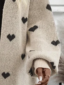 Clearance Women's Cardigan Cable Knit Sweater Streetwear Daily Work Heart Ribbed Chunky Open Front Knitted Drop Shoulder Long Sleeve Long Tops Knit Home Party Daily Fall Winter Women Cardigans & Outerwears