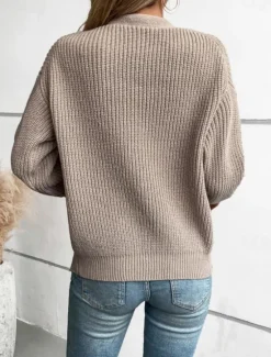 Online Women's Cardigan Casual Pure Color V Neck Knitted Long Sleeve Regular Tops Knit Daily Black Pink Fall Winter Women Pullovers & Tops