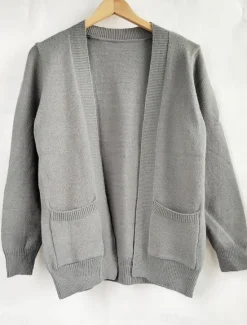 New Women's Cardigan Casual Soft Solid Color Crew Neck Pocket Long Sleeve Regular Tops Knit Daily Black Green Spring Fall Women Cardigans & Outerwears