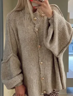 Best Women's Cardigan Casual Soft Pure Color Ribbed Turtleneck Buttons Knitted Long Sleeve Regular Tops Knit Outdoor Daily Weekend White Army Green Fall Winter Women Cardigans & Outerwears