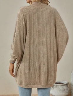 Clearance Women's Cardigan Coat Casual Solid Color Ribbed Open Front Knitted Batwing Sleeve Long Sleeve Regular Tops Knit Daily Pink Blue Spring Fall Women Cardigans & Outerwears