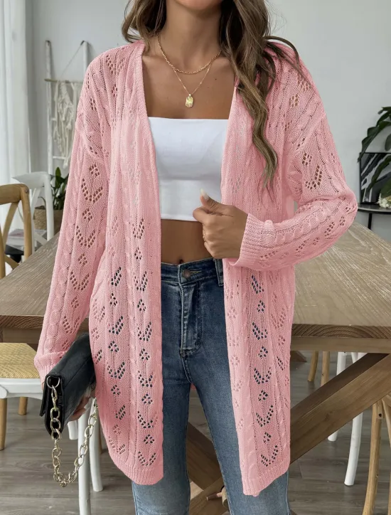 Sale Women's Cardigan Coat Casual Solid Color Ribbed Open Front Knitted Long Sleeve Regular Tops Knit Daily Black White Spring Fall Women Cardigans & Outerwears