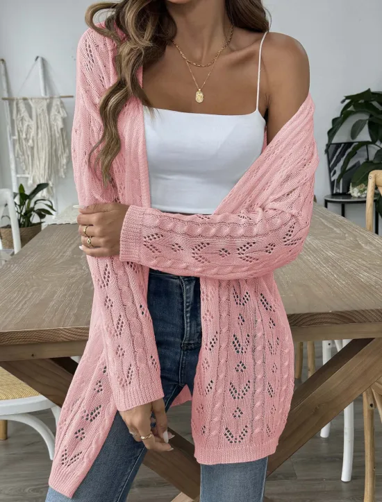 Sale Women's Cardigan Coat Casual Solid Color Ribbed Open Front Knitted Long Sleeve Regular Tops Knit Daily Black White Spring Fall Women Cardigans & Outerwears