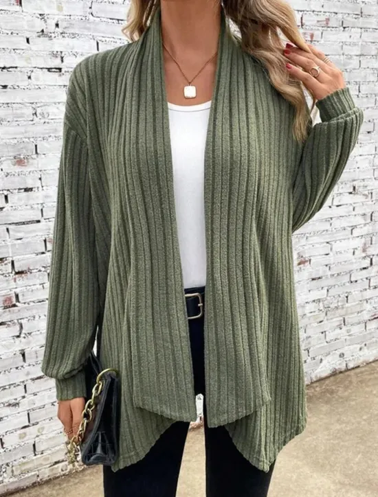 Sale Women's Cardigan Coat Daily Solid Color Ribbed Open Front Knitted Long Sleeve Regular Tops Knit Daily Blue Purple Spring Fall Women Cardigans & Outerwears