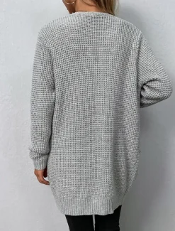 Best Women's Cardigan Daily Casual Solid Color Crew Neck Knitted Textured Long Sleeve Long Tops Knit Home Work Daily Black Pink Fall Winter Women Cardigans & Outerwears
