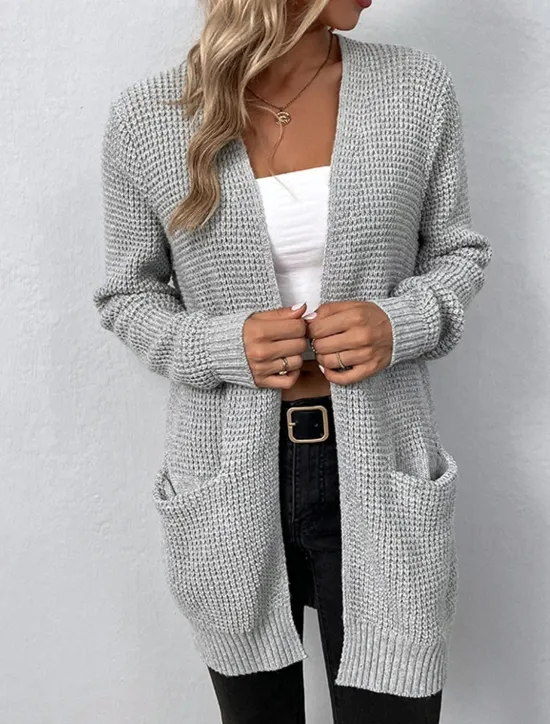 Best Women's Cardigan Daily Casual Solid Color Crew Neck Knitted Textured Long Sleeve Long Tops Knit Home Work Daily Black Pink Fall Winter Women Cardigans & Outerwears