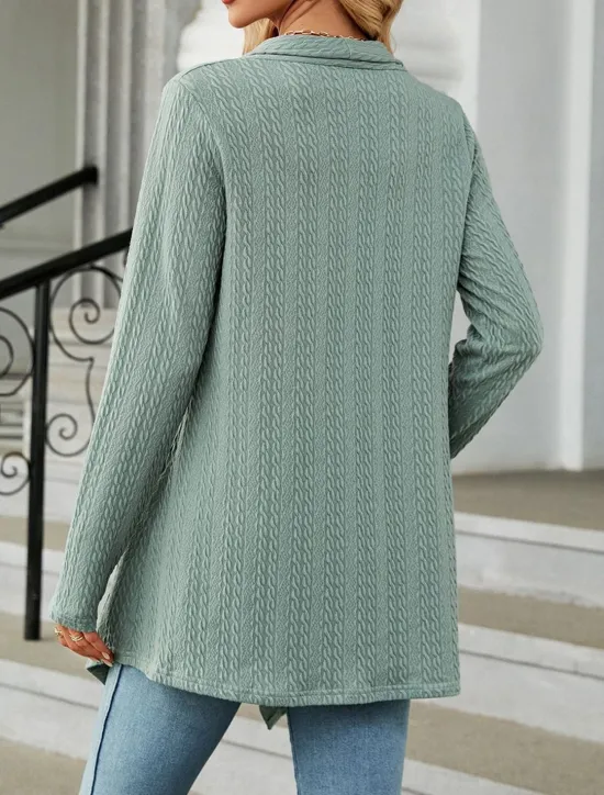 Clearance Women's Cardigan Elegant Casual Solid Color Plain Waffle Open Front Asymmetric Hem Long Sleeve Regular Tops Knit Daily Pink Green Spring Fall Women Jackets