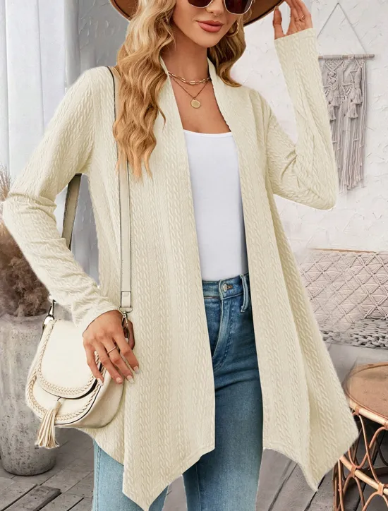 Clearance Women's Cardigan Elegant Casual Solid Color Plain Waffle Open Front Asymmetric Hem Long Sleeve Regular Tops Knit Daily Pink Green Spring Fall Women Jackets