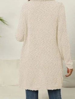 Online Women's Cardigan Elegant Fashion Daily Solid Color Open Front Knitted Textured Long Sleeve Long Tops Knit Work Green Fall Winter Women Cardigans & Outerwears