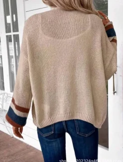Outlet Women's Cardigan Elegant Vacation Vintage Open Front Stripe Drop Shoulder Long Sleeve Regular Tops Knit School Home Party Black khaki Fall Winter Women Cardigans & Outerwears