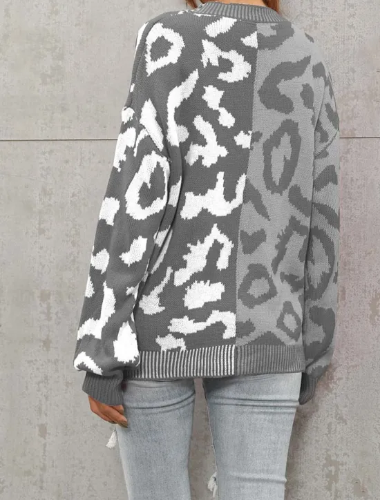 Clearance Women's Cardigan Fashion Daily Casual Leopard Color Block Print Open Front Knitted Long Sleeve Regular Tops Knit Formal Home Red Brown Fall Winter Women Cardigans & Outerwears