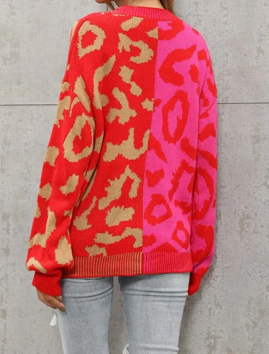 Clearance Women's Cardigan Fashion Daily Casual Leopard Color Block Print Open Front Knitted Long Sleeve Regular Tops Knit Formal Home Red Brown Fall Winter Women Cardigans & Outerwears