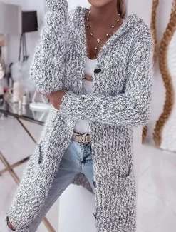 Women's Cardigan Fashion Streetwear Daily Solid Color Open Front Knitted Textured Long Sleeve Long Tops Knit Work Weekend Fall Winter Women Cardigans & Outerwears