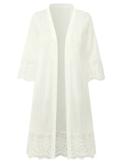 Sale Women's Cardigan Lace Solid Color Basic Casual Lace Long Sleeve Loose Sweater Cardigans Open Front Spring Summer White Black / Holiday Women Cover Up