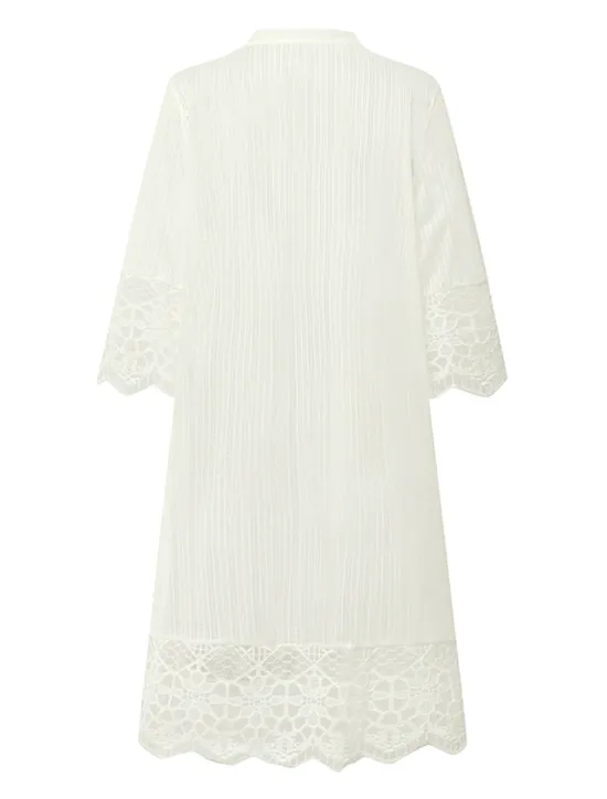 Sale Women's Cardigan Lace Solid Color Basic Casual Lace Long Sleeve Loose Sweater Cardigans Open Front Spring Summer White Black / Holiday Women Cover Up