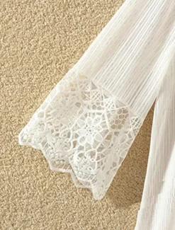 Sale Women's Cardigan Lace Solid Color Basic Casual Lace Long Sleeve Loose Sweater Cardigans Open Front Spring Summer White Black / Holiday Women Cover Up