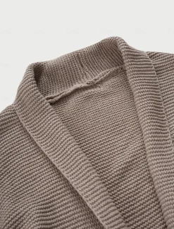 Discount Women's Cardigan Streetwear Daily Solid Color Open Front Knitted Textured Long Sleeve Regular Tops Knit Outdoor Black Khaki Fall Winter Women Cardigans & Outerwears