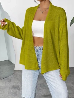 Clearance Women's Cardigan Streetwear Daily Casual Solid Color Open Front Knitted Long Sleeve Long Tops Knit Home Work Brown Fall Winter Women Cardigans & Outerwears