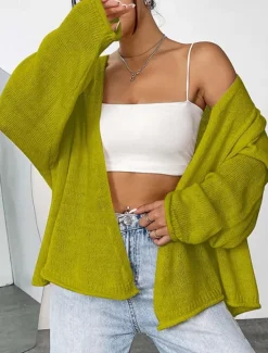 Clearance Women's Cardigan Streetwear Daily Casual Solid Color Open Front Knitted Long Sleeve Long Tops Knit Home Work Brown Fall Winter Women Cardigans & Outerwears