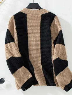 Clearance Women's Cardigan Stylish Work Casual Striped Open Front Knitted Print Long Sleeve Regular Tops Knit Daily Orange Khaki Fall Winter Women Cardigans & Outerwears