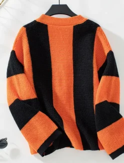 Clearance Women's Cardigan Stylish Work Casual Striped Open Front Knitted Print Long Sleeve Regular Tops Knit Daily Orange Khaki Fall Winter Women Cardigans & Outerwears