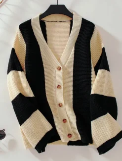 Clearance Women's Cardigan Stylish Work Casual Striped Open Front Knitted Print Long Sleeve Regular Tops Knit Daily Orange Khaki Fall Winter Women Cardigans & Outerwears