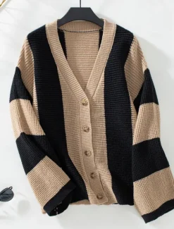 Clearance Women's Cardigan Stylish Work Casual Striped Open Front Knitted Print Long Sleeve Regular Tops Knit Daily Orange Khaki Fall Winter Women Cardigans & Outerwears