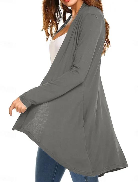 Best Women's Cardigan Sweater Cardigan Stylish Casual Soft Solid Color Ribbed Open Front Pocket Long Sleeve Long Tops Knit Outdoor Daily Weekend Black White Summer Fall Women Cardigans & Outerwears