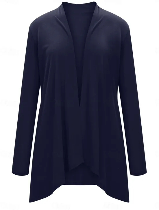 Best Women's Cardigan Sweater Cardigan Stylish Casual Soft Solid Color Ribbed Open Front Pocket Long Sleeve Long Tops Knit Outdoor Daily Weekend Black White Summer Fall Women Cardigans & Outerwears