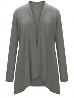 Best Women's Cardigan Sweater Cardigan Stylish Casual Soft Solid Color Ribbed Open Front Pocket Long Sleeve Long Tops Knit Outdoor Daily Weekend Black White Summer Fall Women Cardigans & Outerwears